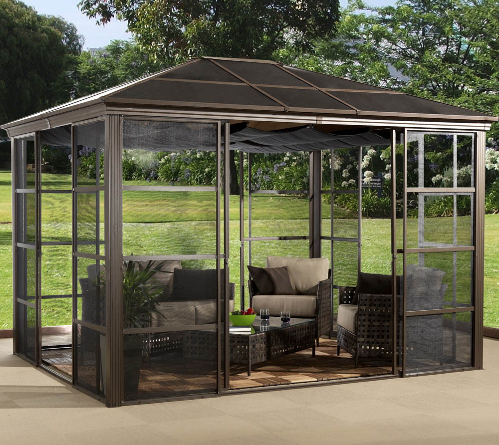 Sojag hliníková pergola CASTEL 1012 včetně sluneční ochrany - Bronz