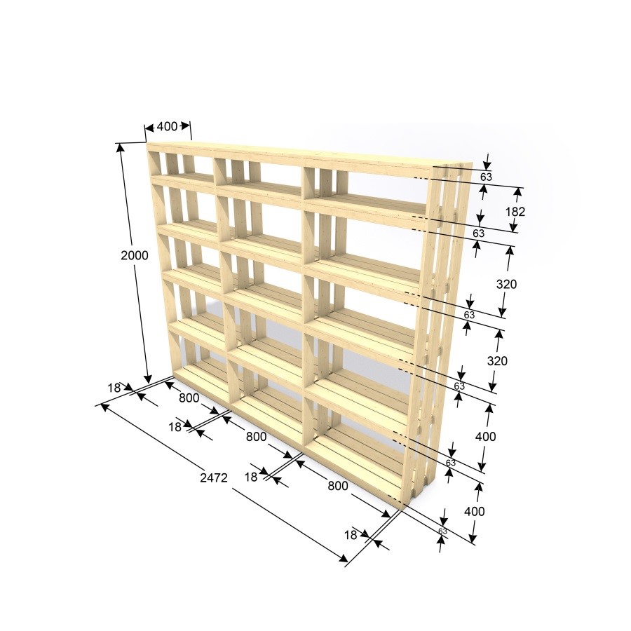 Dřevěný regál Herold (247,2x40x200 cm)